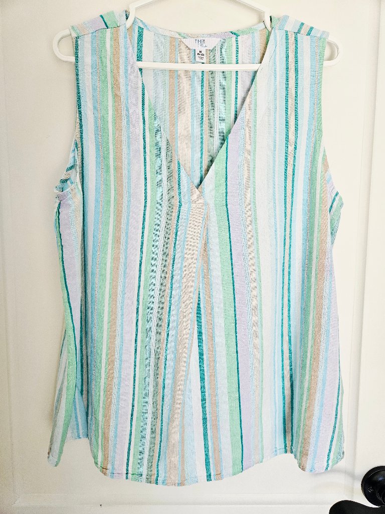 Time And Tru Women's Striped V-Neck Tank Top Size 8-10/M